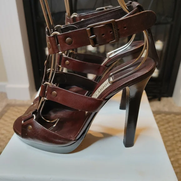 JIMMY CHOO "PRIZE" LEATHER GLADIATOR SANDAL, DK BROWN 37 IT - Picture 9 of 16